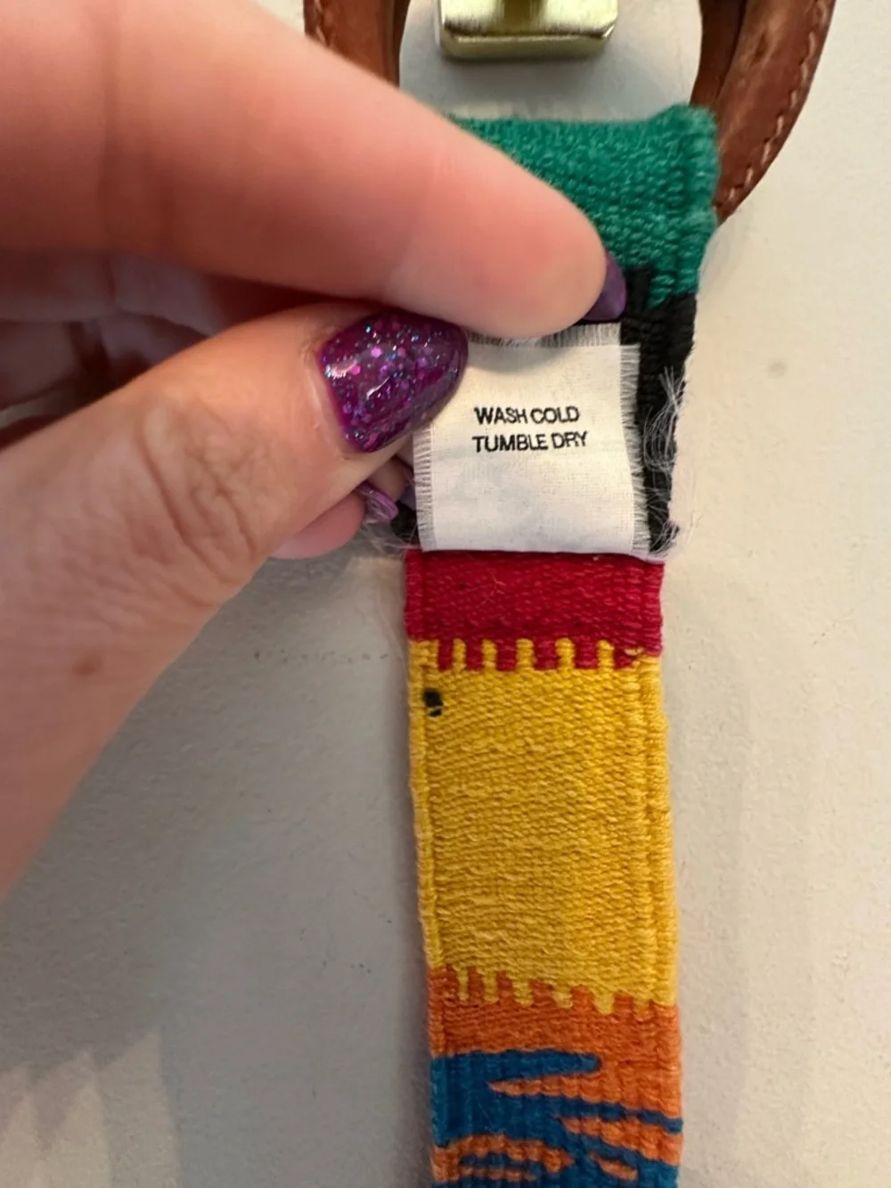 Vintage 90’s/Y2K Handmade Multicolor Stripe Canvas Belt with Gold-Tone Ring OS